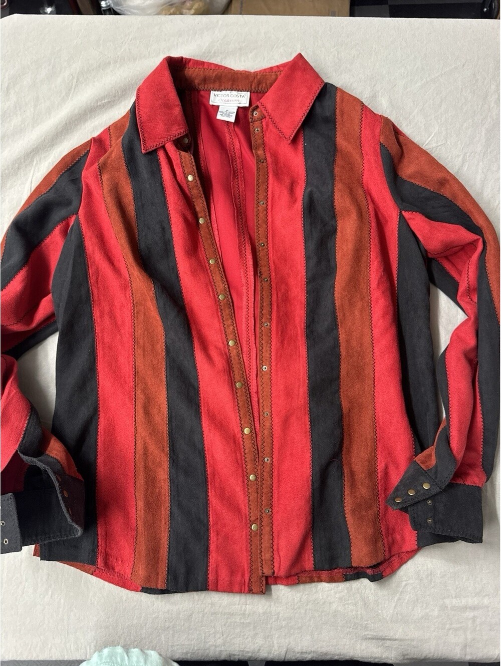 victor costa occasion jacket Brown, Red And Black Stripes Women’s Size M